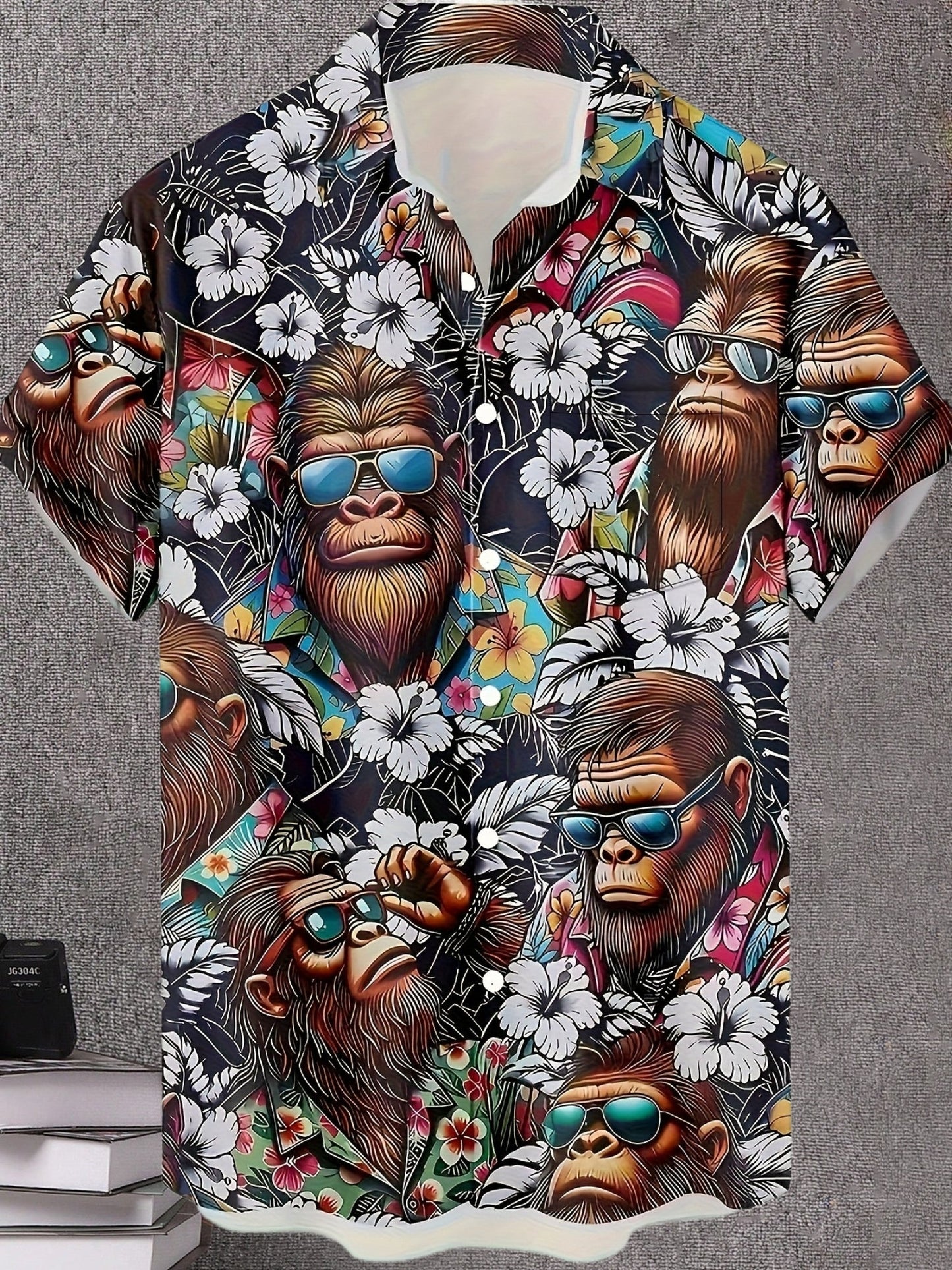 Herr Skjorta Hawaii Stil med Gorillamotiv – Modern Semesterlook, Kortärmad, Fritid