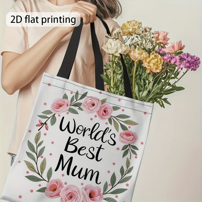 Damernas blommiga presentpåse – World's Best Mum – modern handväska för vardagsbruk och gåva till mamma