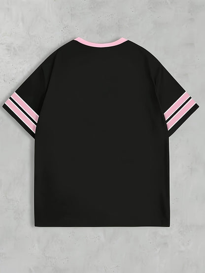 Dam Topp Preppy Sportig Jersey med Nummer 28 och Vintage Detaljer