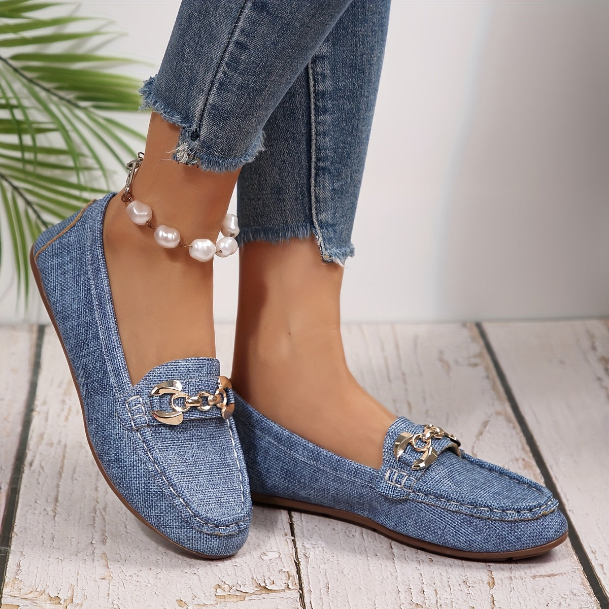 Damloafers Slip-on med Kedjedetalj Elegant Vardagsstil