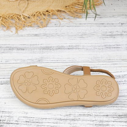 Dam Sandaler Boho Stil Med Dekorativa Pärlor och Blommor – Perfekta för Sommaren