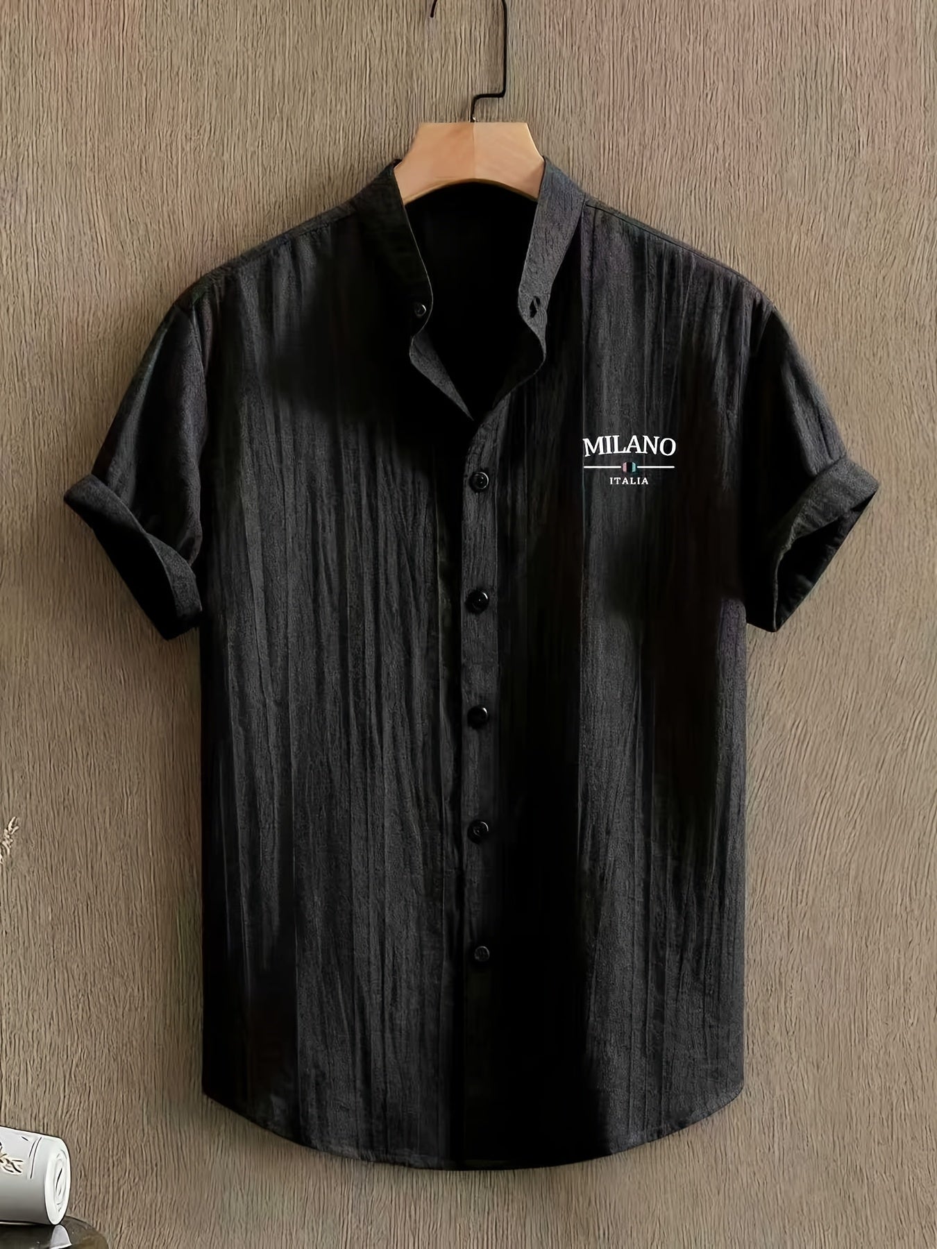 Herr Skjorta Milano Casual Med Ståkrage – Kortärmad, Elegant Sommarstil