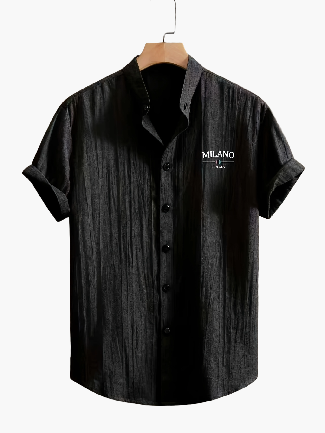 Herr Skjorta Milano Casual Med Ståkrage – Kortärmad, Elegant Sommarstil