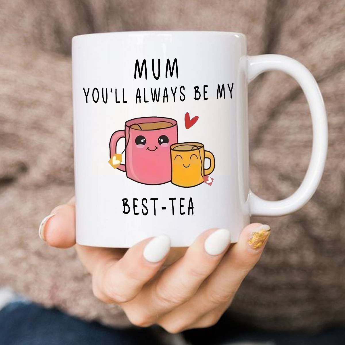 Mugg för kvinnor – Rolig present till mamma med text 'Mum You'll Always Be My Best-Tea' – Perfekt för te- och kaffedrickare