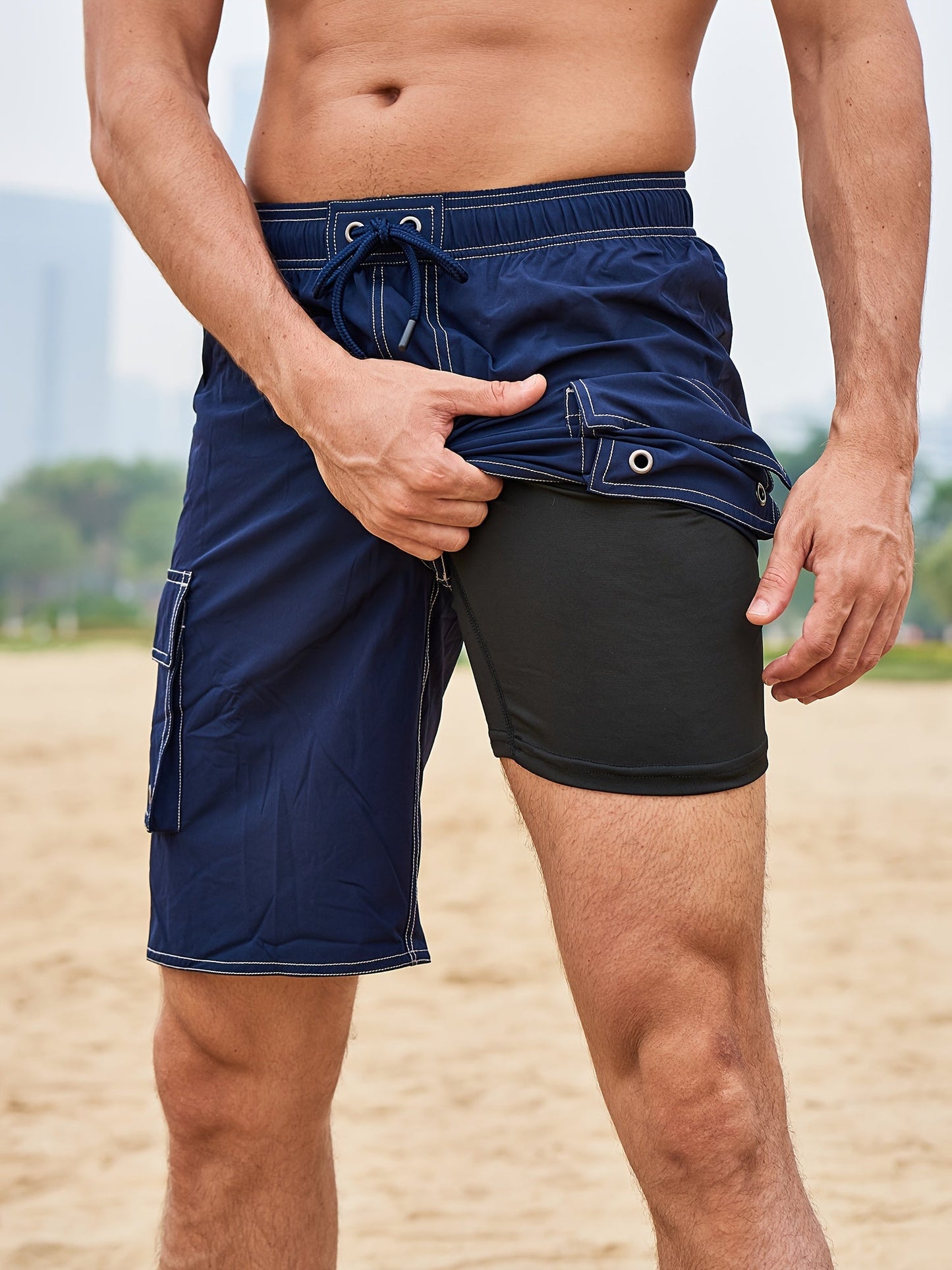 Herr Badshorts med Innerbyxa – Sportig Bermuda för Strand och Simning