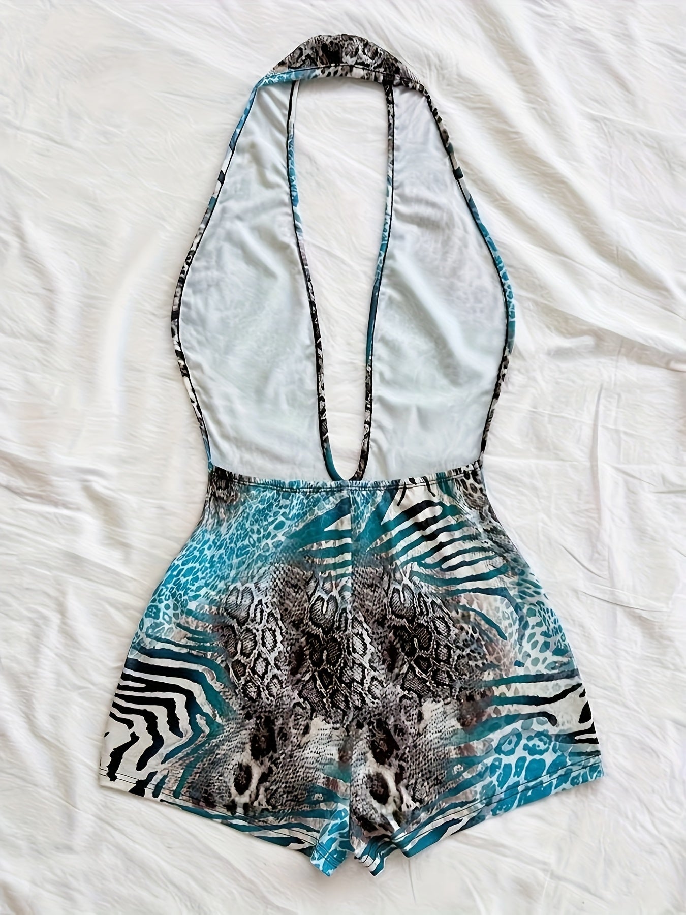 Dam Playsuit Djurmönstrad Halterneck Djärv Sommarfest Look