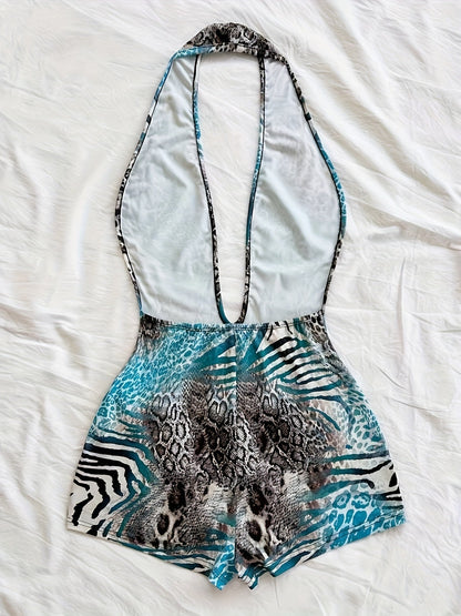Dam Playsuit Djurmönstrad Halterneck Djärv Sommarfest Look