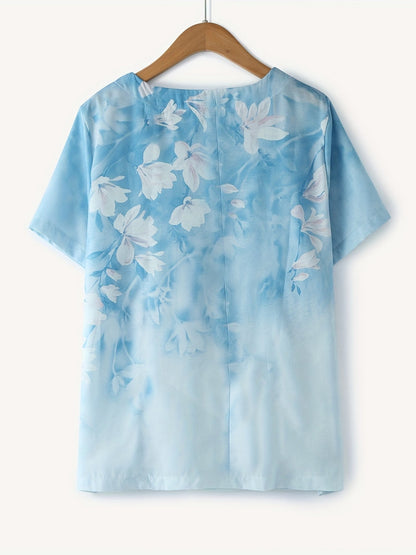 Dam Blus Vintage Blommig Kortärmad Sommartopp med Knappar