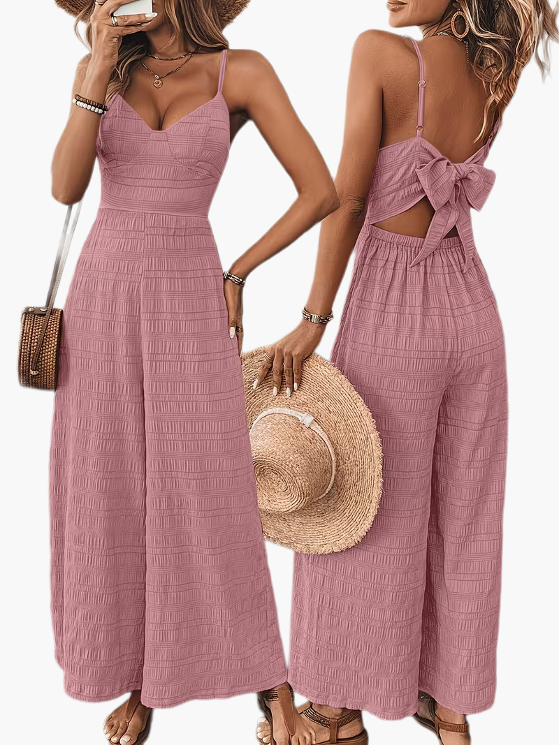 Dam Jumpsuit Elegant Sommardesign med Breda Ben och Smala Axelband – Perfekt för Fester & Avslappnade Tillfällen