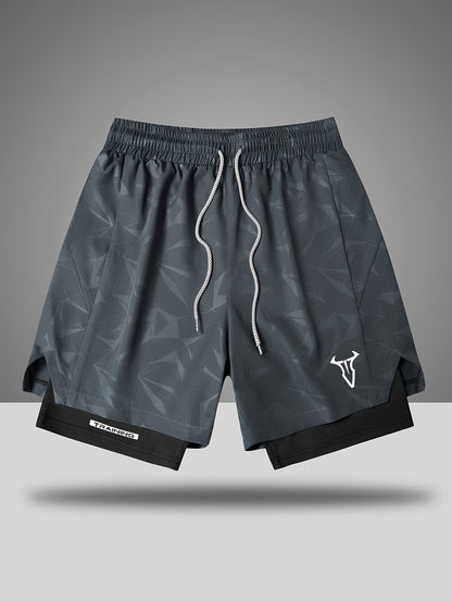 Herr Träningsshorts Sport Regular Fit med Fickor och Geometriskt Mönster