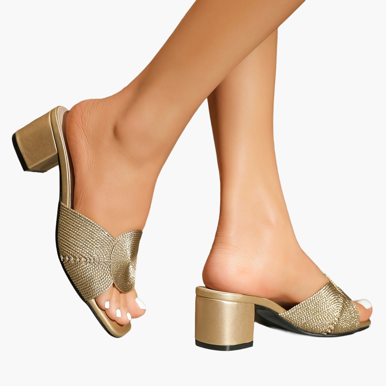 Dam eleganta sandaler med blockklack och slip-in design för sommarfester och vardag