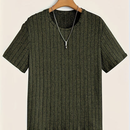 Herr T-shirt med trendigt ribbat mönster och avslappnad passform – Perfekt för vardag och stilrena lager på lager-outfits
