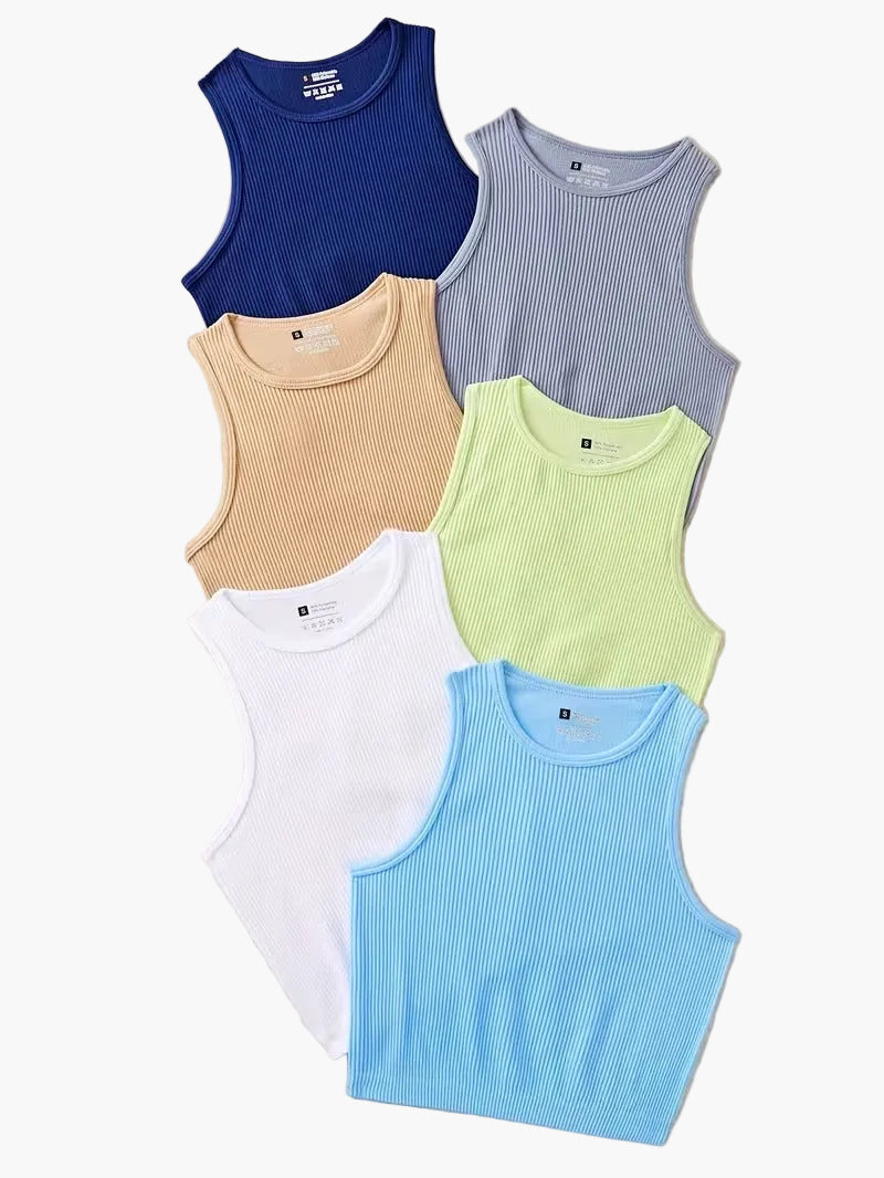 Damlinne Sportig Ribbad Crop Top för Träning och Vardag