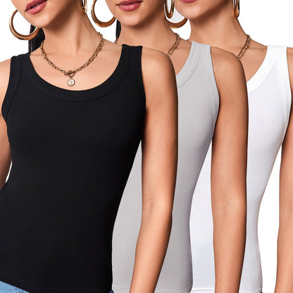 Damlinne med rund hals, figursydd, 3-pack – Perfekt för vardag och sommar
