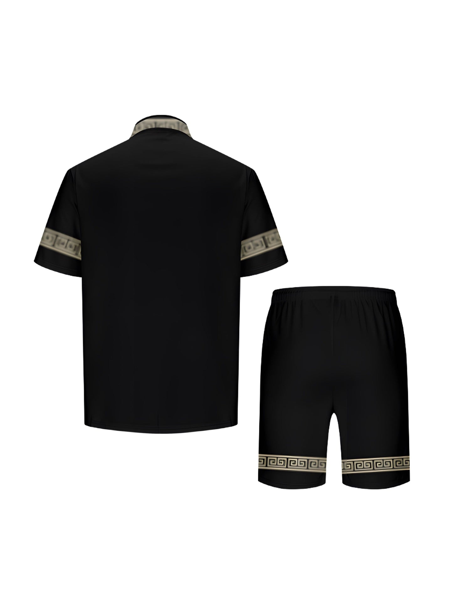 Herr Casual Set med Geometriskt Mönster – Sommarkläder, Kortärmad Skjorta och Shorts, Avslappnad Stil