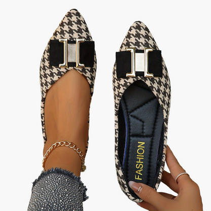 Damers eleganta loafers med spetsig tå och hundtandsmönster – Perfekta vardagsskor med dekorativ detalj