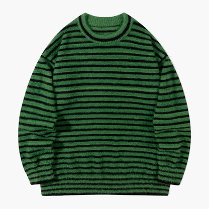 Herr Streetwear Randig Stickad Oversized Tröja – Perfekt för Höst och Vinter