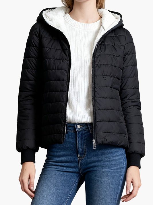 Damjacka Vadderad Kort Elegant Vinterjacka med Huva