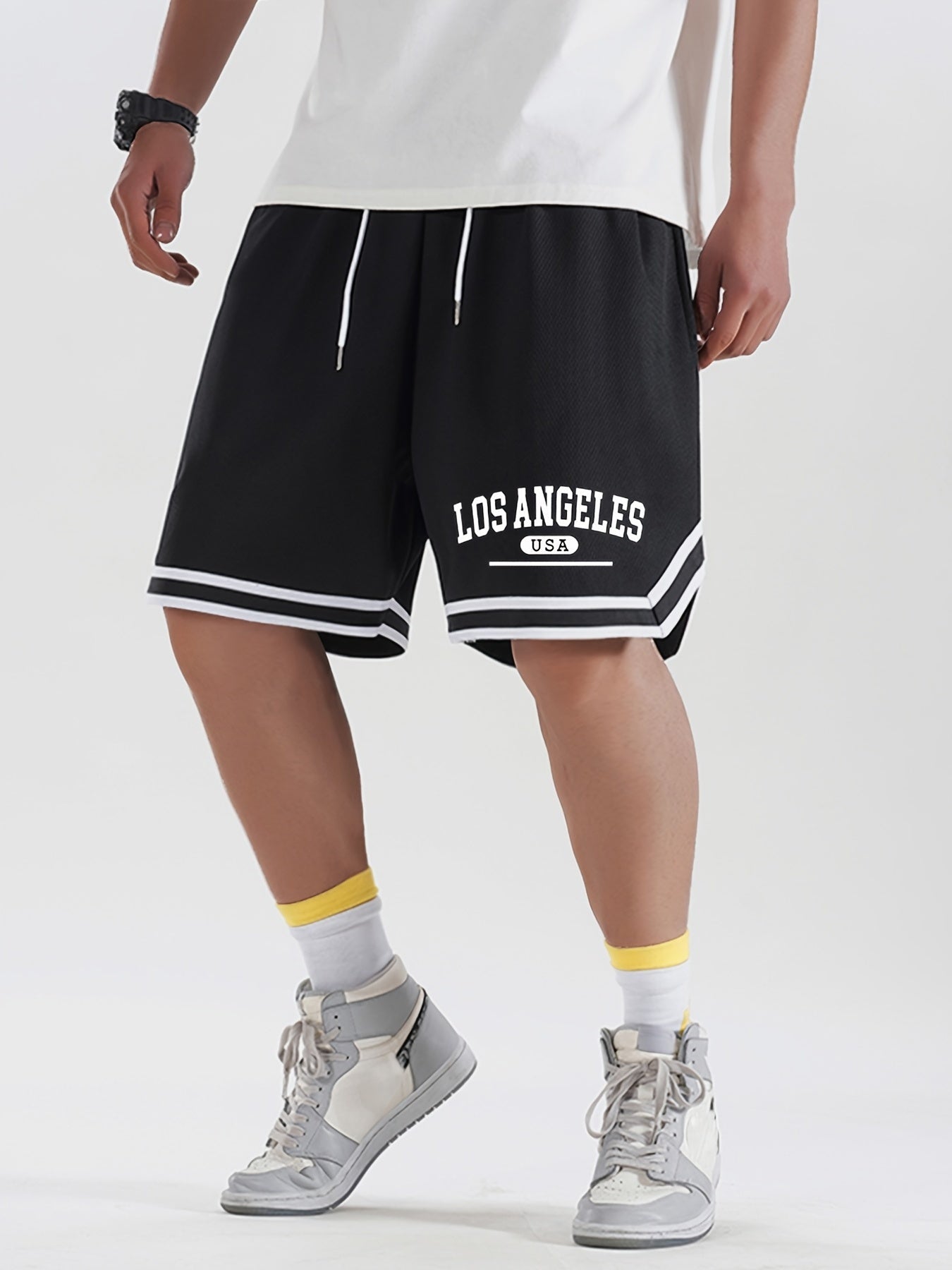 Herr Sportiga Basketshorts med Los Angeles-tryck, Löst Passform, Perfekt för Träning och Fritid