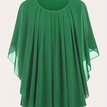 Dam Elegant Plisserad Ponchoblus för Fest och Vardag
