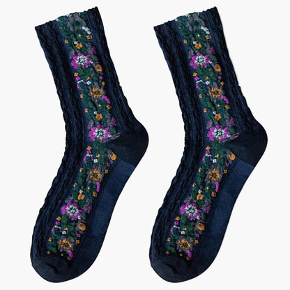Damsockor med blommigt jacquardmönster för vardagsbruk – Fempack