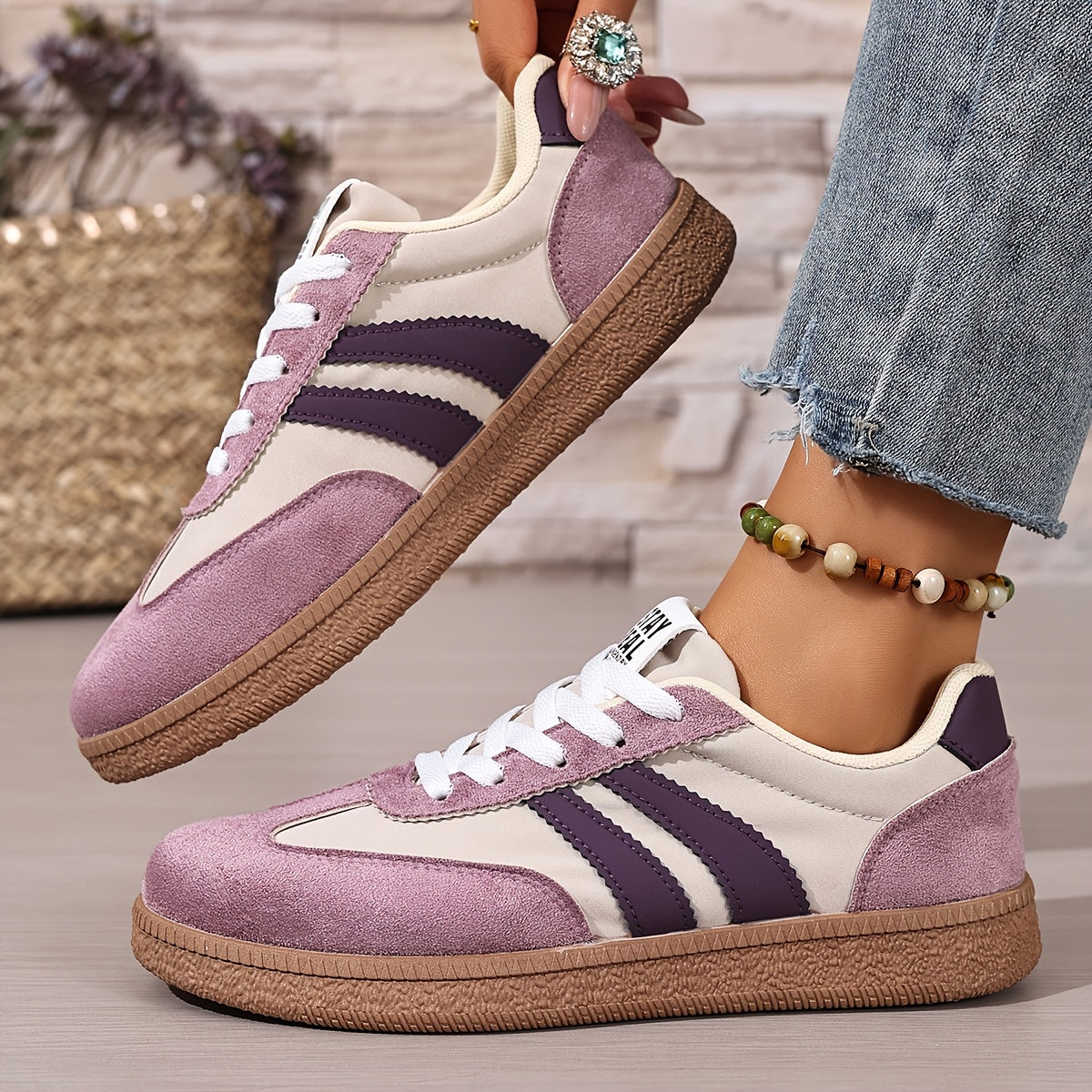 Dam Sneakers Retro Stil Vardagsträningsskor Avslappnad Komfort