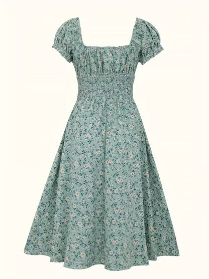 Damklänning Elegant Sommar Fladdrande Ärmar V-ringad Blommig Fritidsstil