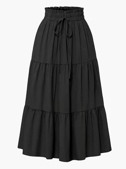 Dam Kjol Smockad Midja Elegant Vardagsstil Midi Volangkjol