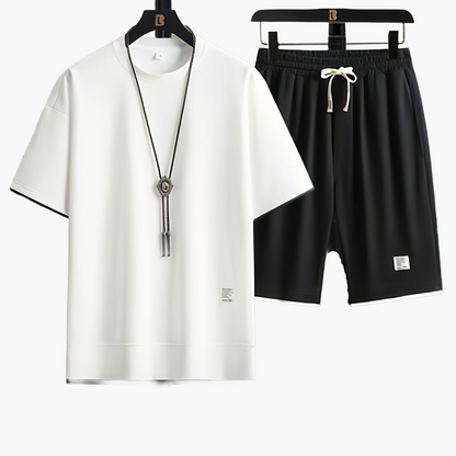 Herrset Lounge – T-shirt och Shorts, Modern Avslappnad Stil