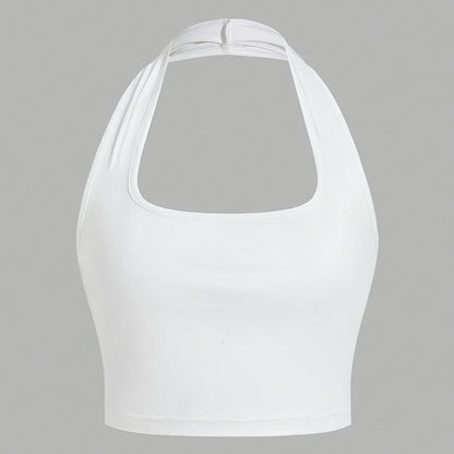 Dam Halterneck Crop Top med Öppen Rygg - Trendig Sommartopp för Vardag och Fest