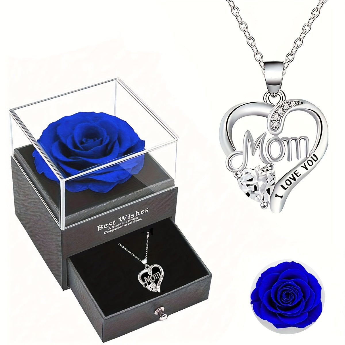 Smyckeset för Dam – Halsband med Hjärtformat 'Mom I Love You'-Hänge och Evighetsros i Presentask – Perfekt Gåva till Mamma