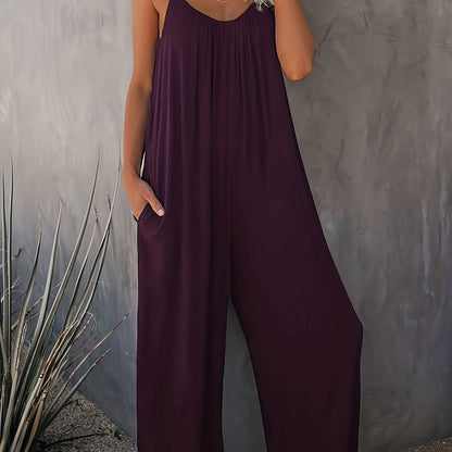 Dam Jumpsuit med Spaghettiband och Fickor – Avslappnad och Trendig Sommarstil