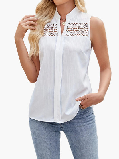 Damblus utan ärm med spetsdetaljer, elegant vardagstopp, sommarstil