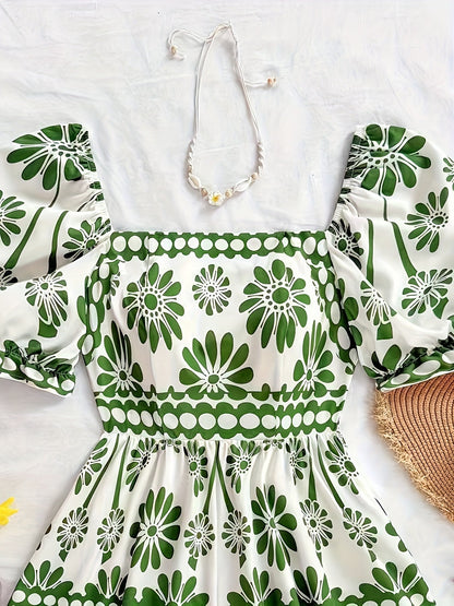Dam Playsuit med Puffärmar och Vintage Blommönster – Perfekt för Sommar och Trädgårdsfest