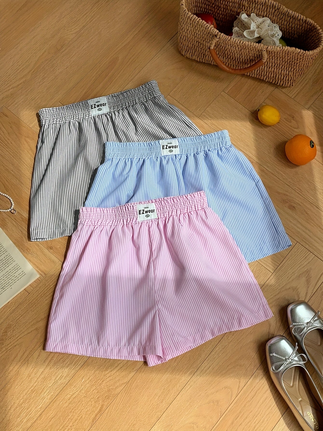 Damers randiga avslappnade pyjamasshorts – perfekt för vardagskomfort och sommar