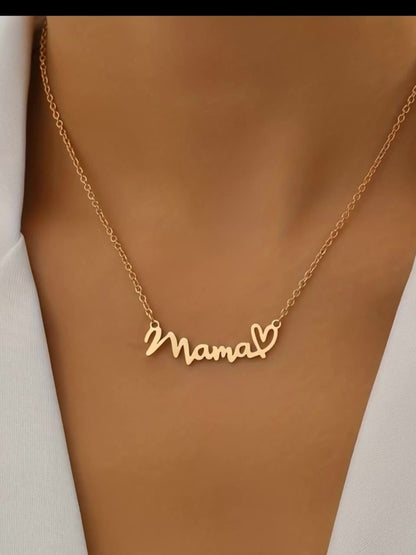Dam Halsband Mama Hjärta – Elegant Script Smycke för Morsdag och Gåva
