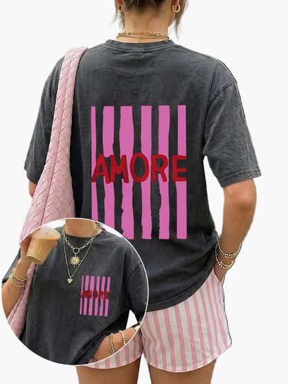 Dam T-shirt och shorts set med trendigt motiv och avslappnad passform – Perfekt för sommar och vardagsbruk