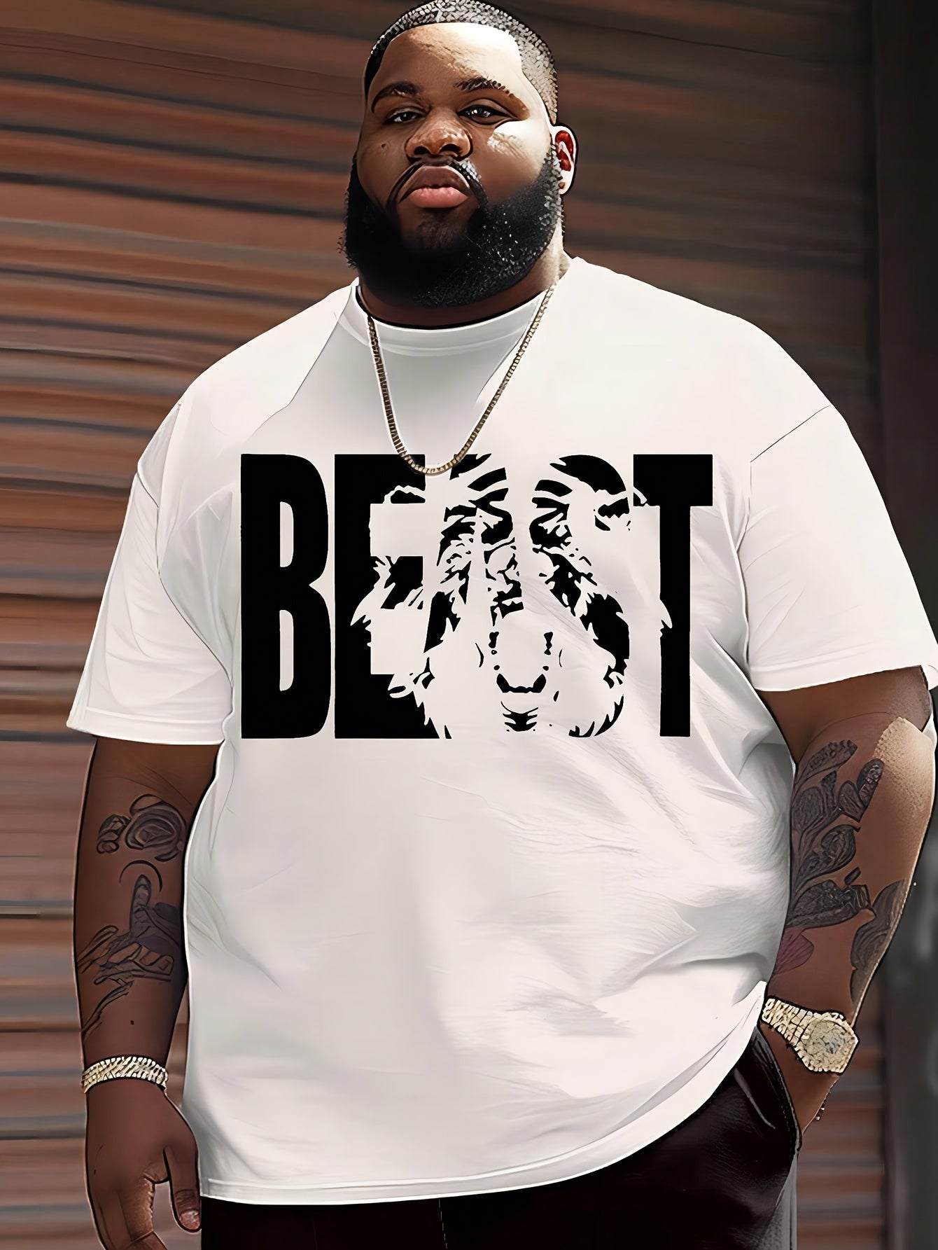 Herr T-shirt med BEAST-tryck – Trendig och avslappnad stil för stora storlekar