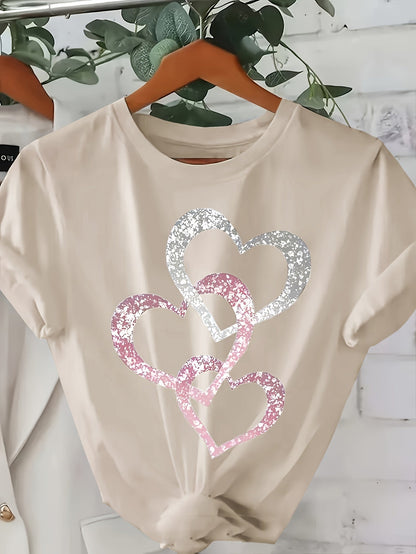 Dam T-shirt med glitterhjärtan – Trendig vardagsstil för sommar
