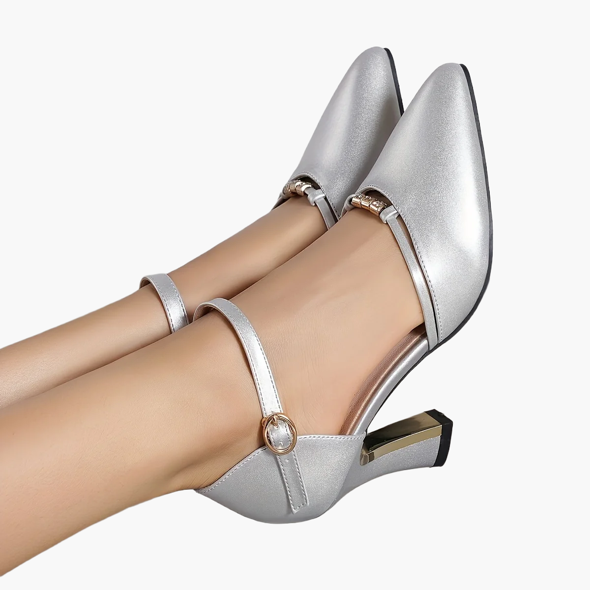 Dam Elegant Blockklackade Pumps med Spänne och Spetsig Tå för Fest och Vardag