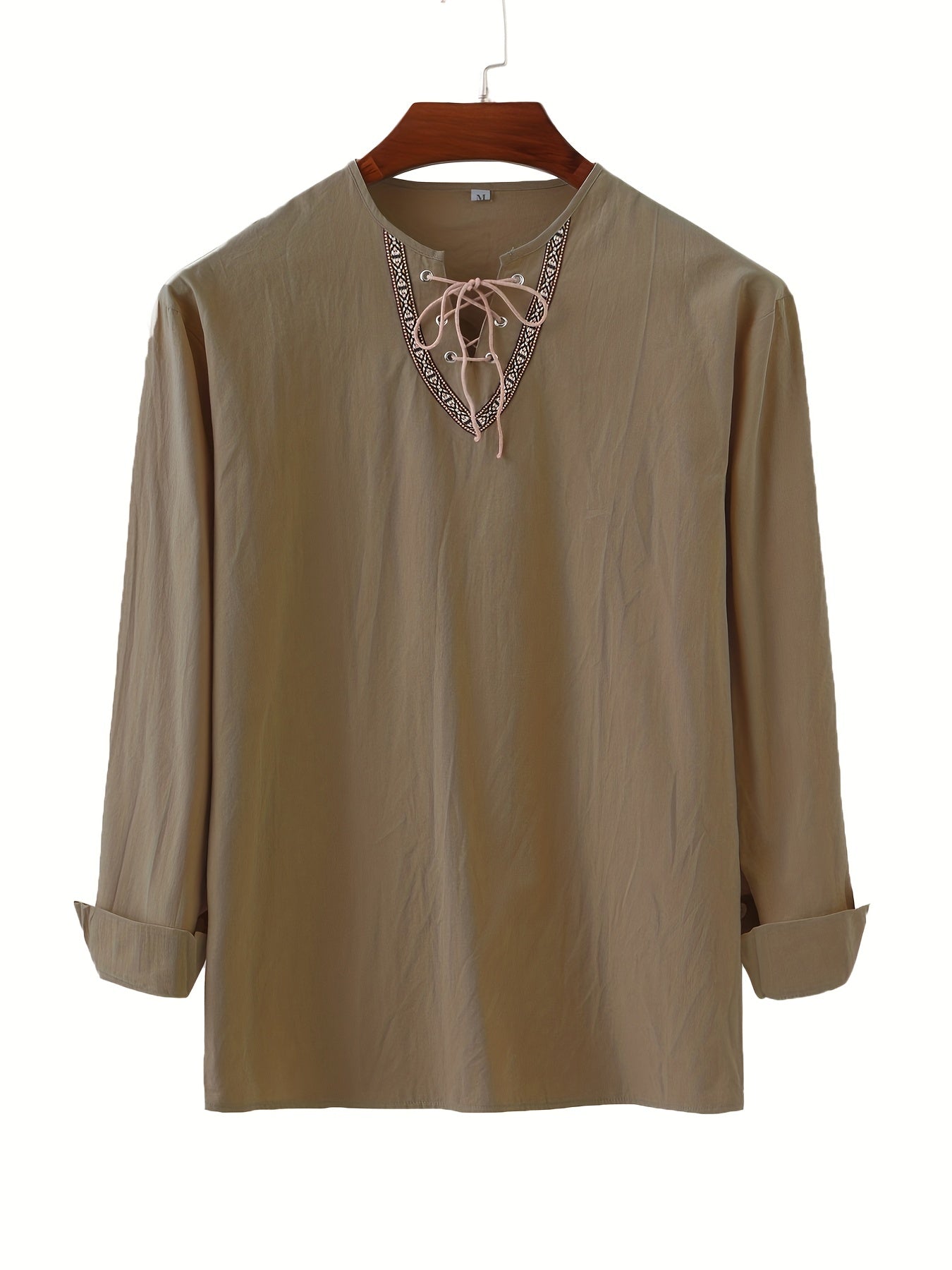 Herr Vintage Bohemisk Tunika med Snörning och Geometriskt Mönster – Ledig Blus för Alla Säsonger