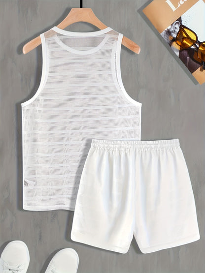 Herr Sportset Träningslinne och Shorts – Modern Mesh för Aktiv Livsstil