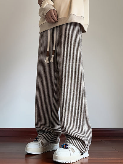 Herr Byxor Rak Benvidd Mönstrade Stickade Streetwear Casual