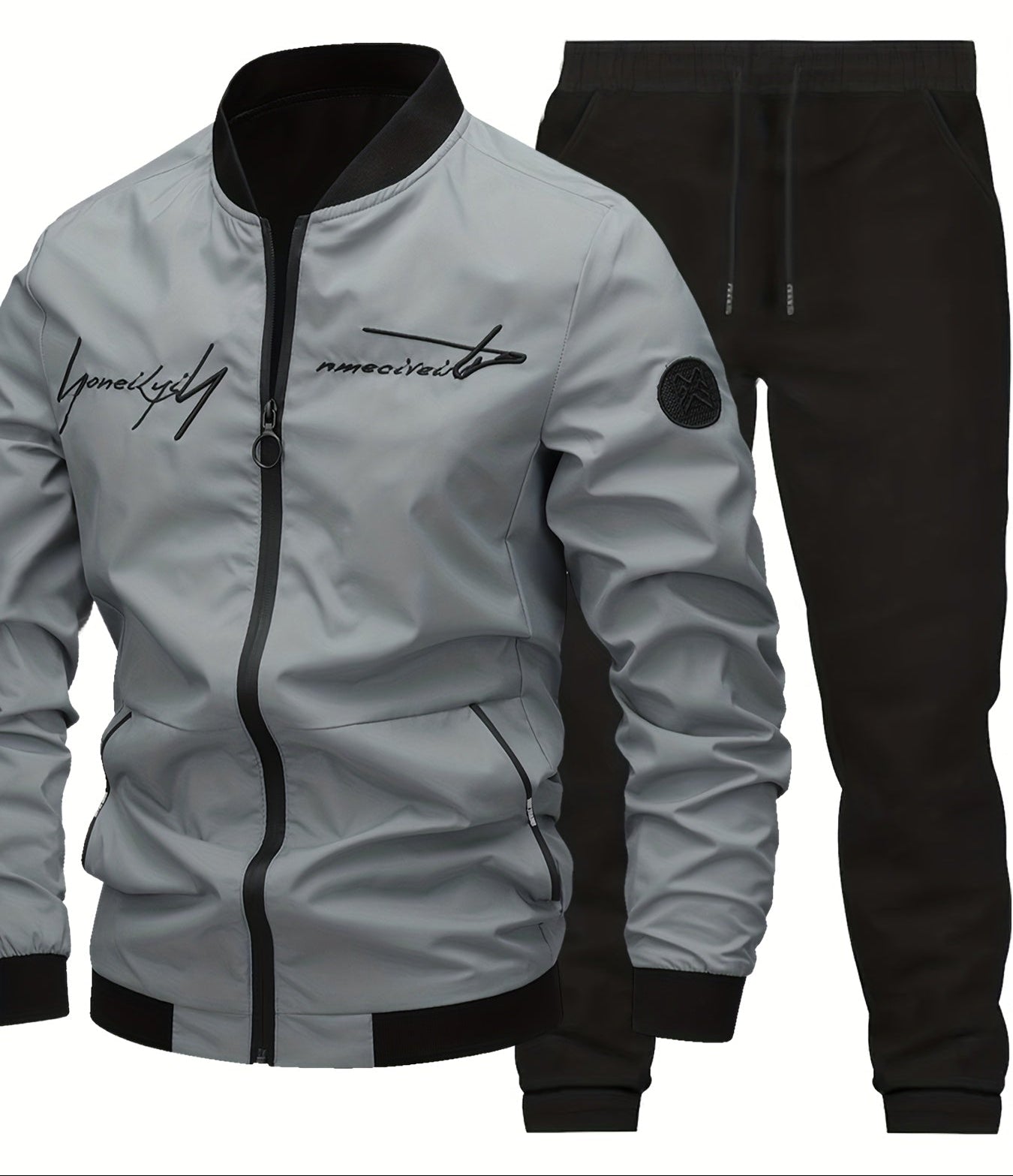 Herr Casual Set – Trendig Baseballjacka och Byxa för Vardagsbruk