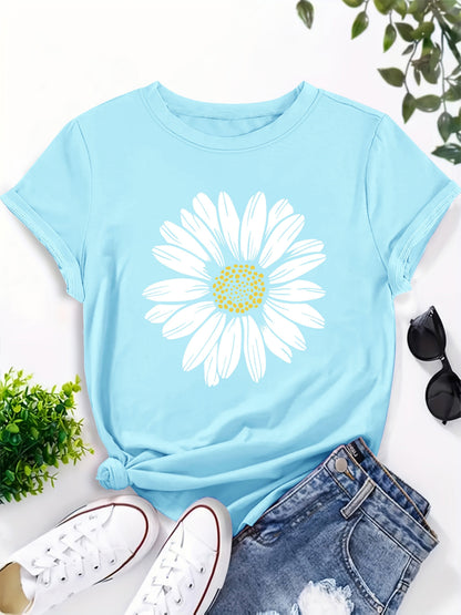 Dam T-shirt med Stor Prästkrageblomma – Avslappnad och Trendig Sommarstil