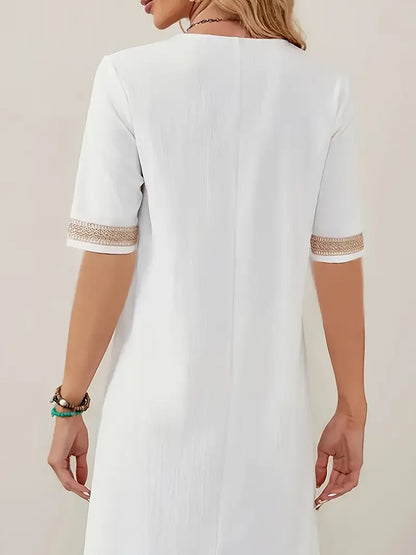 Dam Sommarklänning V-ringad Boho Stil Perfekt för Avslappnade Dagar