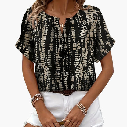 Dam Blus Elegant Mönstrad Kortärmad Top för Vardagsbruk och Sommar