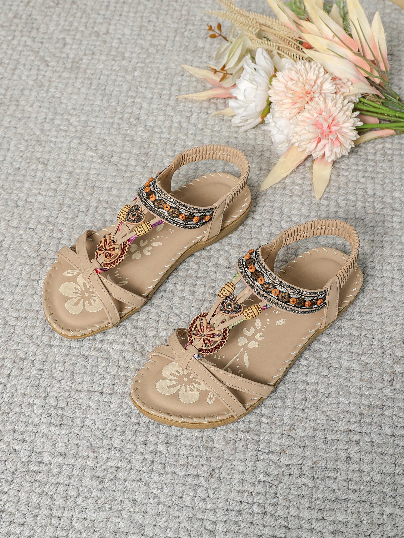 Jennifer – Blommiga Sandaler med Strass