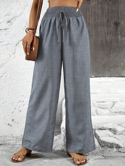 Dam Eleganta Vida Byxor med Smockad Midja för Avslappnad och Stilren Look