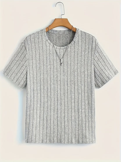 Herr T-shirt med trendigt ribbat mönster och avslappnad passform – Perfekt för vardag och stilrena lager på lager-outfits